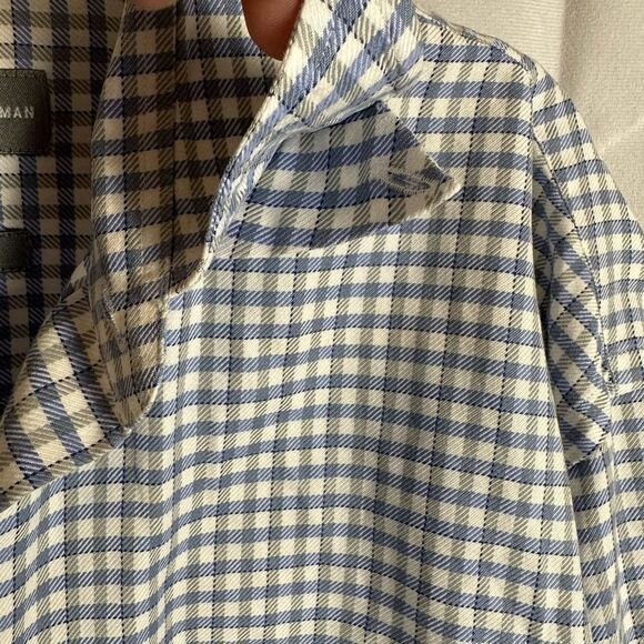 Hickey Freeman Mens Blue & Gray Checked Button Down Business Shirt Italy Large - Picture 8 of 12